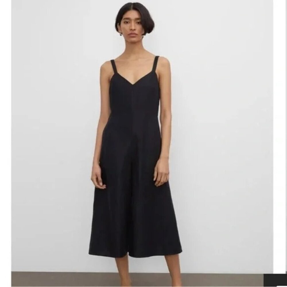 Club Monaco Womens Wide Leg Jumpsuit Size 12 Black Linen Blend Lined Casual